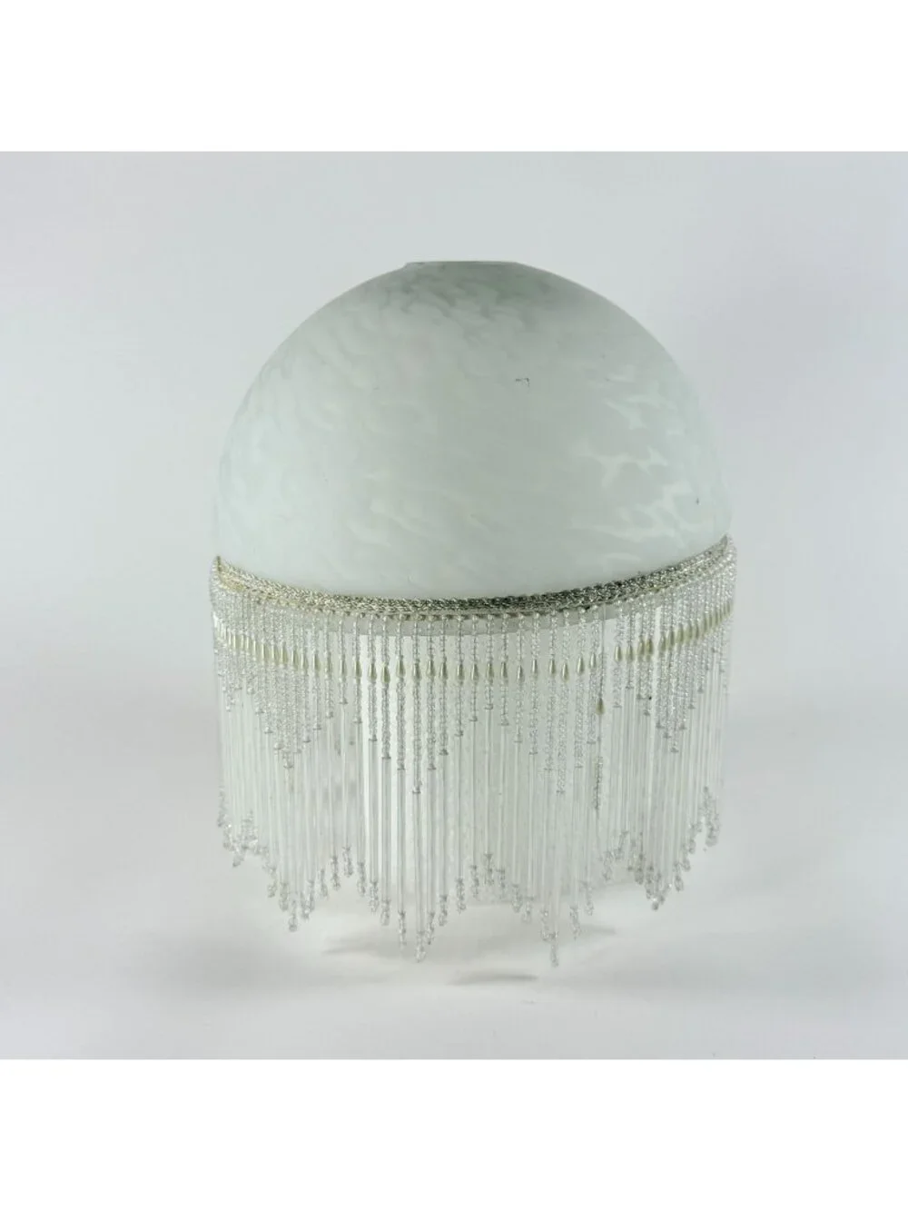 Glass Beaded Fringe Lamp Shade Replacement White Mottled Frosted Round